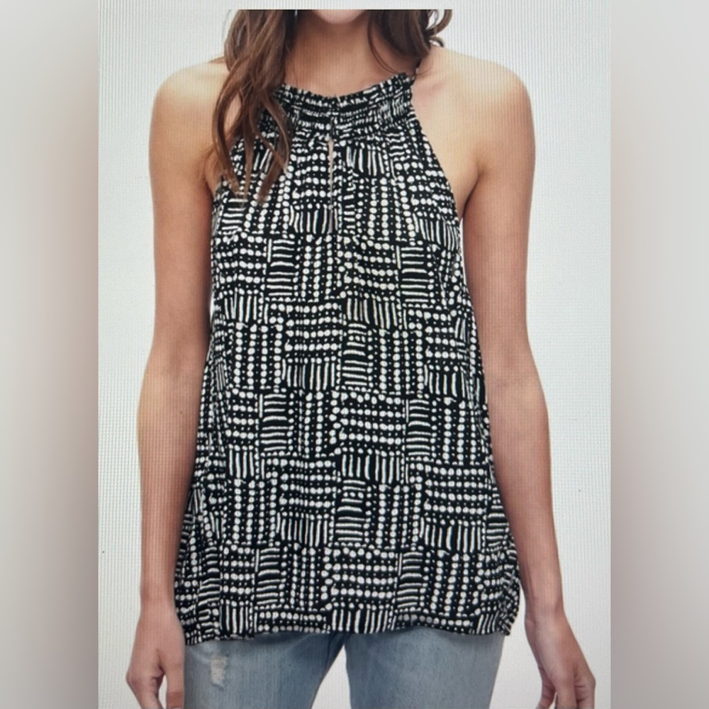 SPLENDID Print Keyhole Halter Top Black/Off White Medium